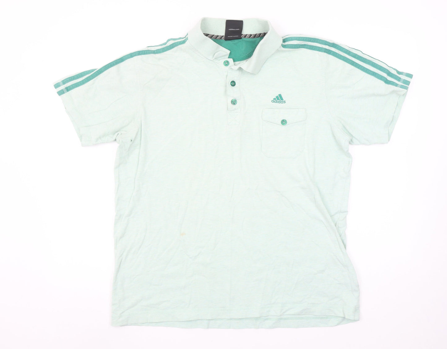 Adidas Men's Mint Green Short Sleeve Polo Shirt Size L Cotton Casual