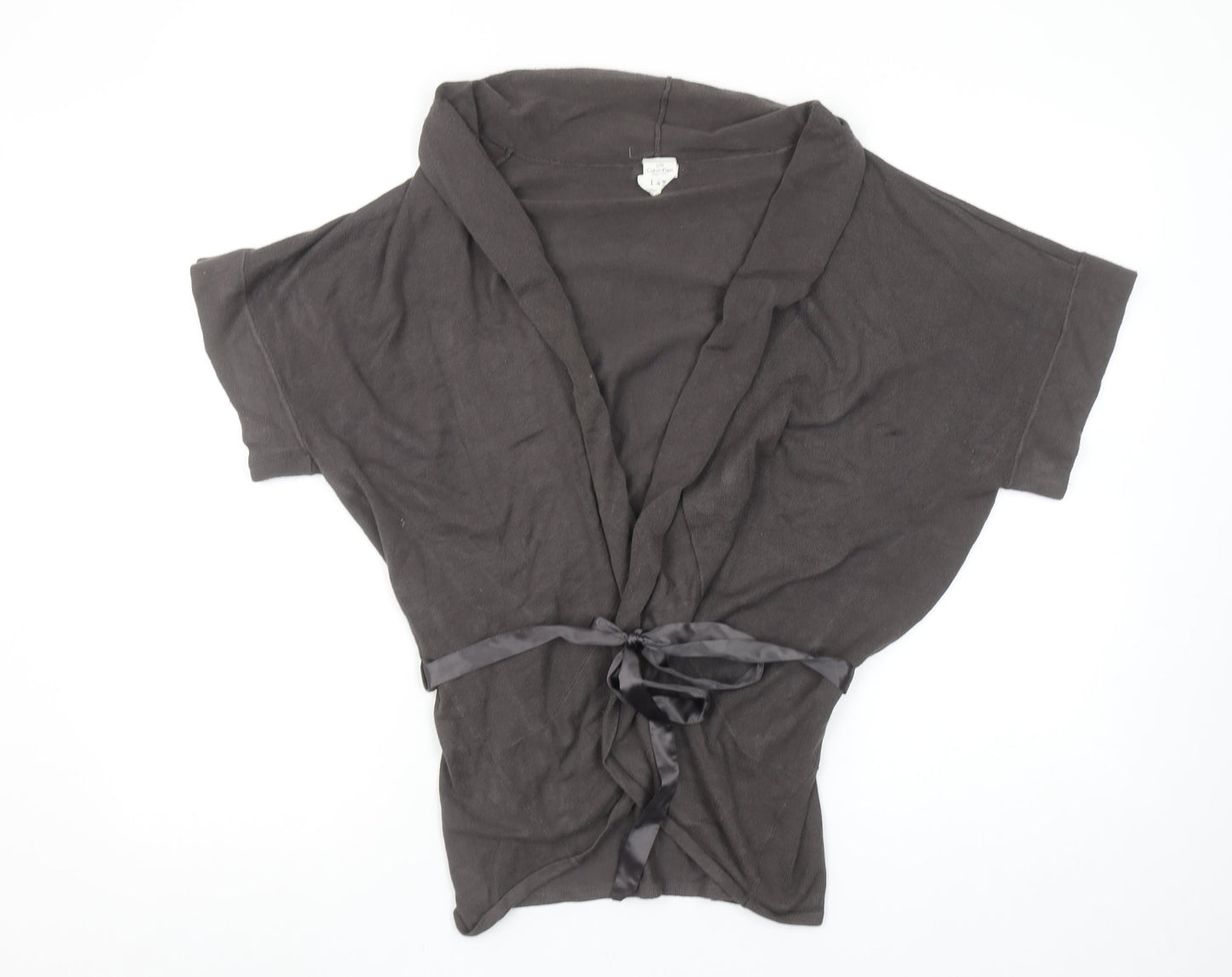 Calvin Klein Women’s Grey L Short Sleeve Belted Cardigan