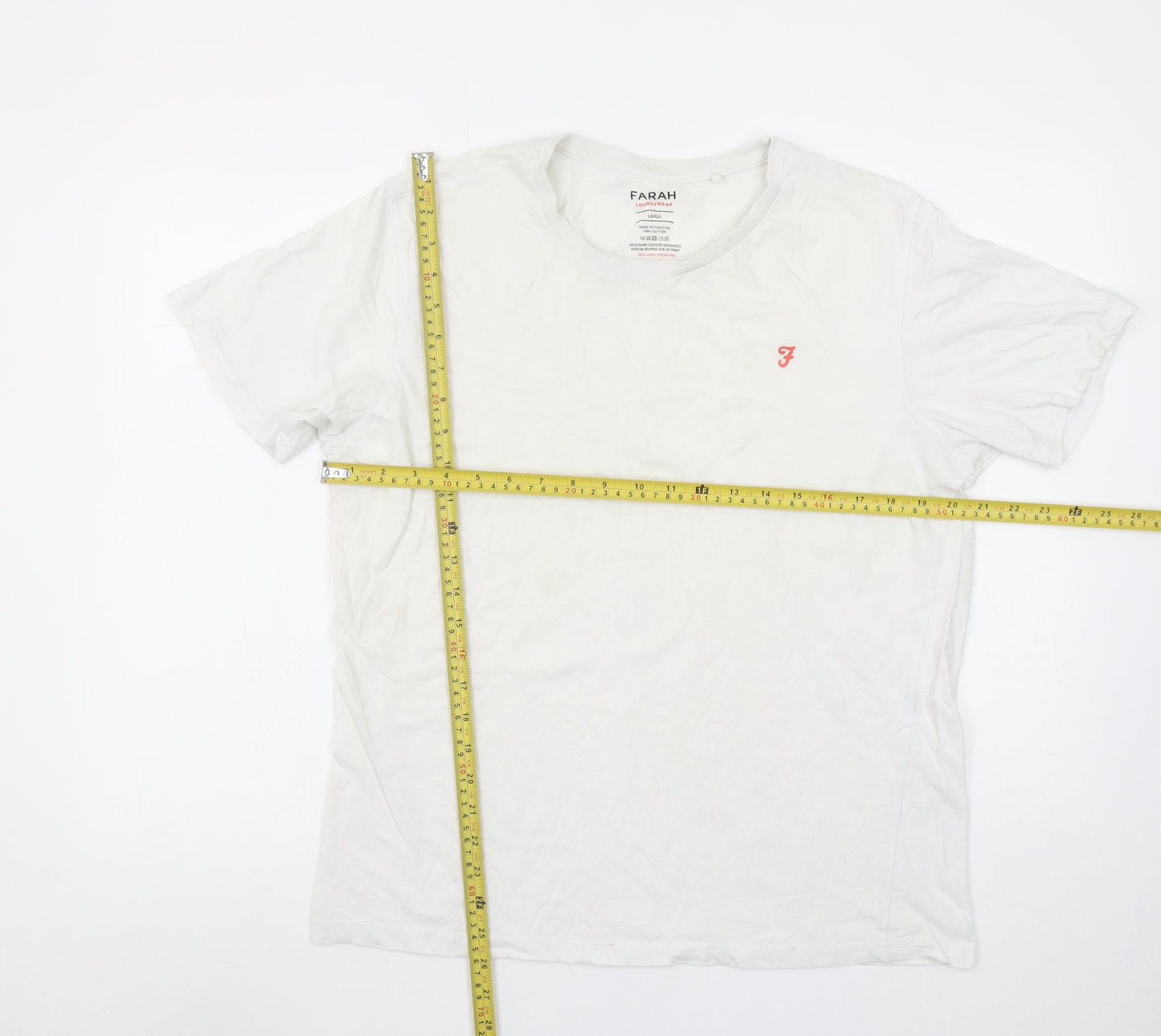 Farah Men’s White Cotton Crew Neck Short Sleeve T-Shirt Size L