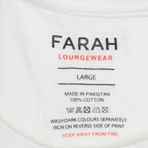 Farah Men’s White Cotton Crew Neck Short Sleeve T-Shirt Size L