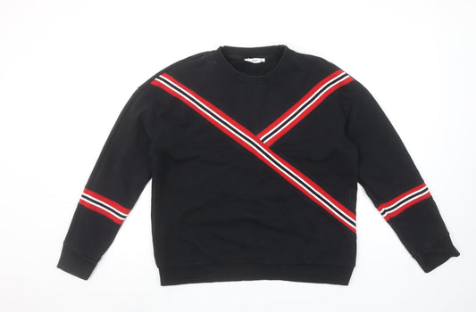 Mango Women Black Red Stripe Crew Neck Pullover Sweatshirt Size S