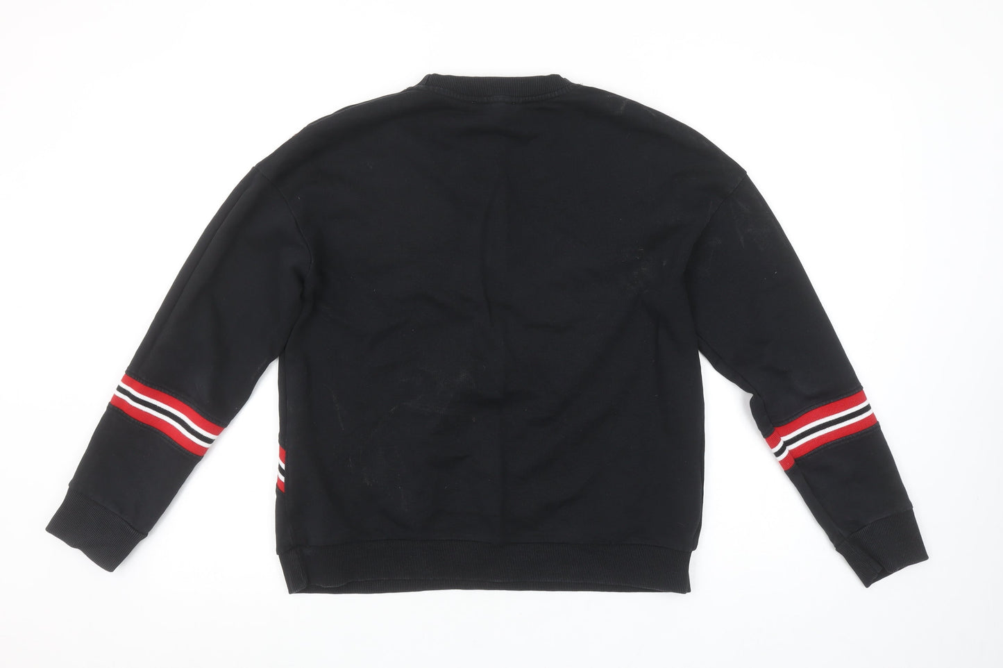 Mango Women Black Red Stripe Crew Neck Pullover Sweatshirt Size S