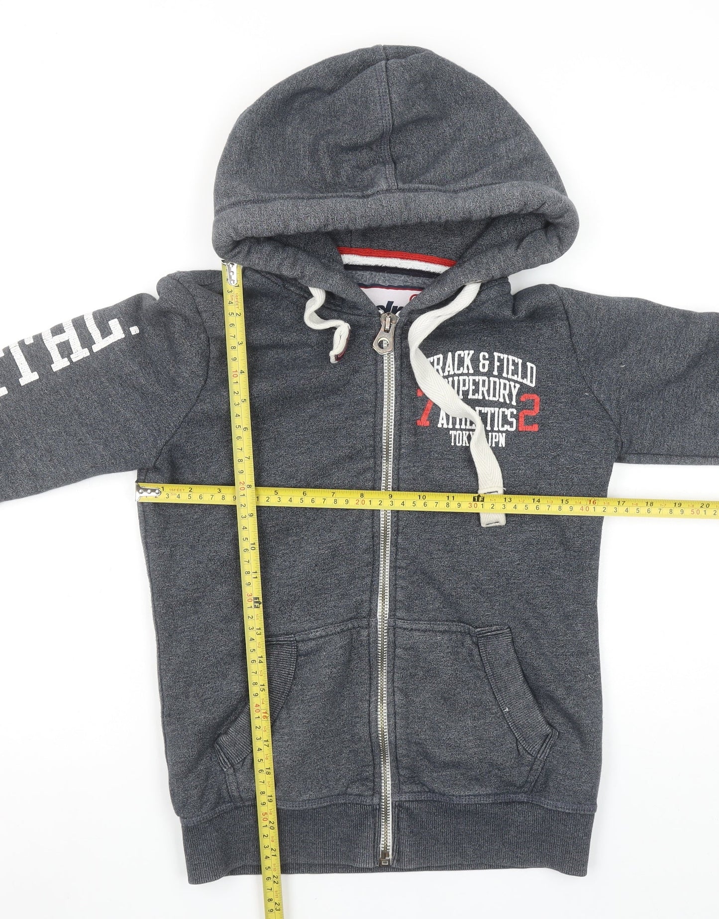 Superdry Men's Grey Full Zip Hoodie Small Track & Field Athletic
