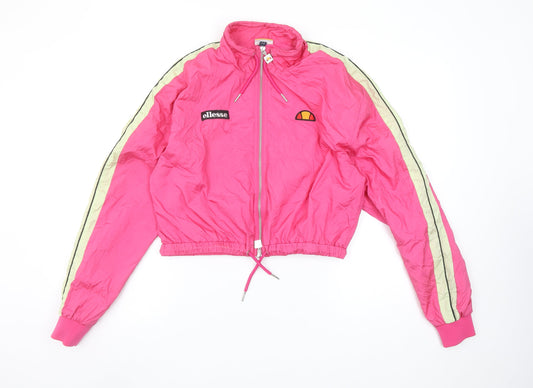 Ellesse Women’s Pink Cropped Bomber Jacket UK 12 Retro Style
