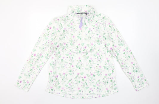 Jessica Graaf Womens White Floral 1/4 Zip Pullover Sweatshirt Size S