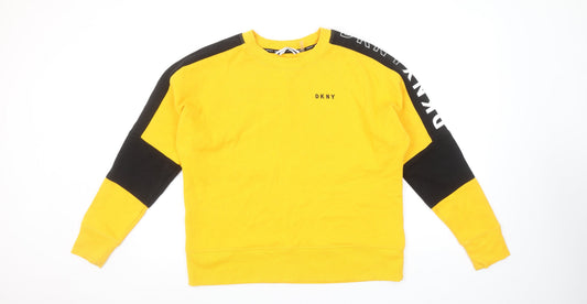 Womens UK S Regular DKNY Yellow Pullover Sweatshirt