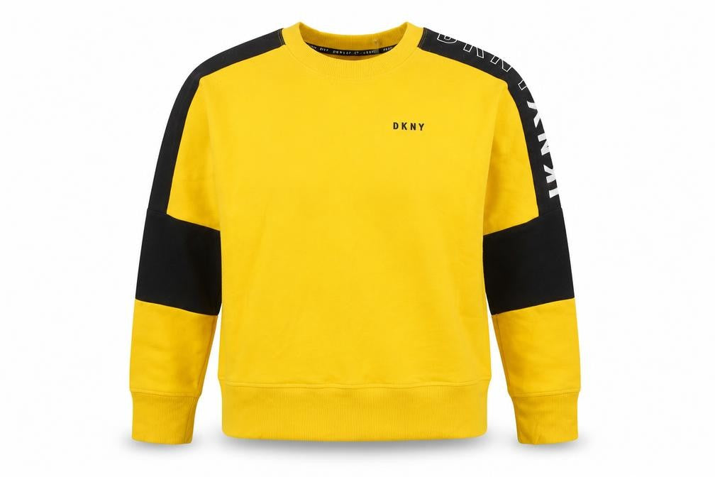 Womens UK S Regular DKNY Yellow Pullover Sweatshirt