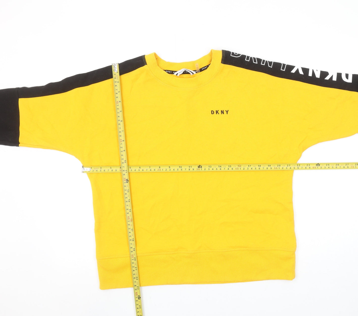 Womens UK S Regular DKNY Yellow Pullover Sweatshirt