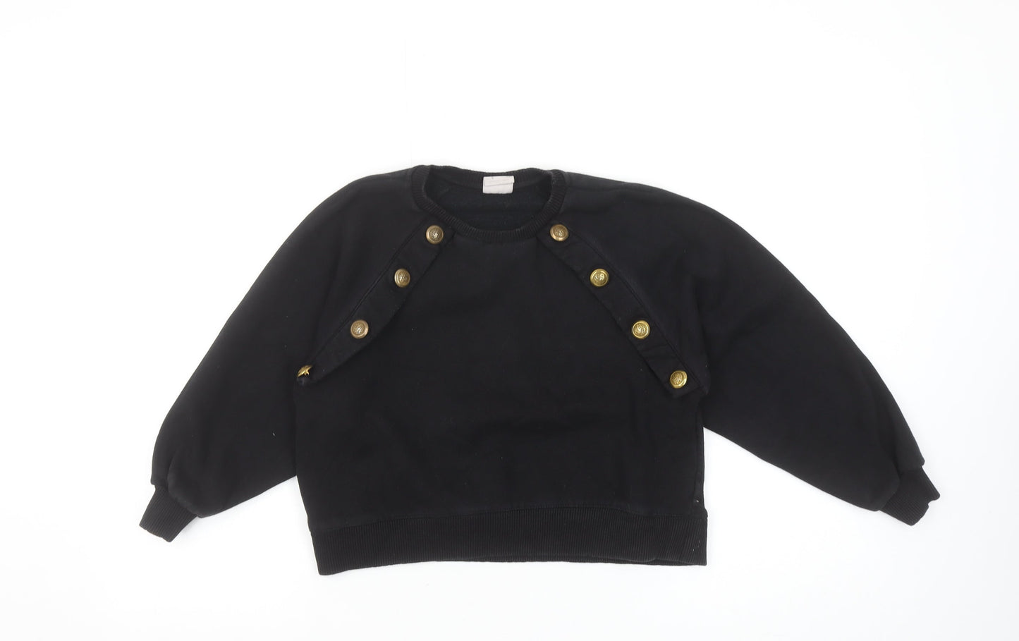 Zara Girls Black Button Detail Fleece Sweatshirt 9 Years Regular Fit