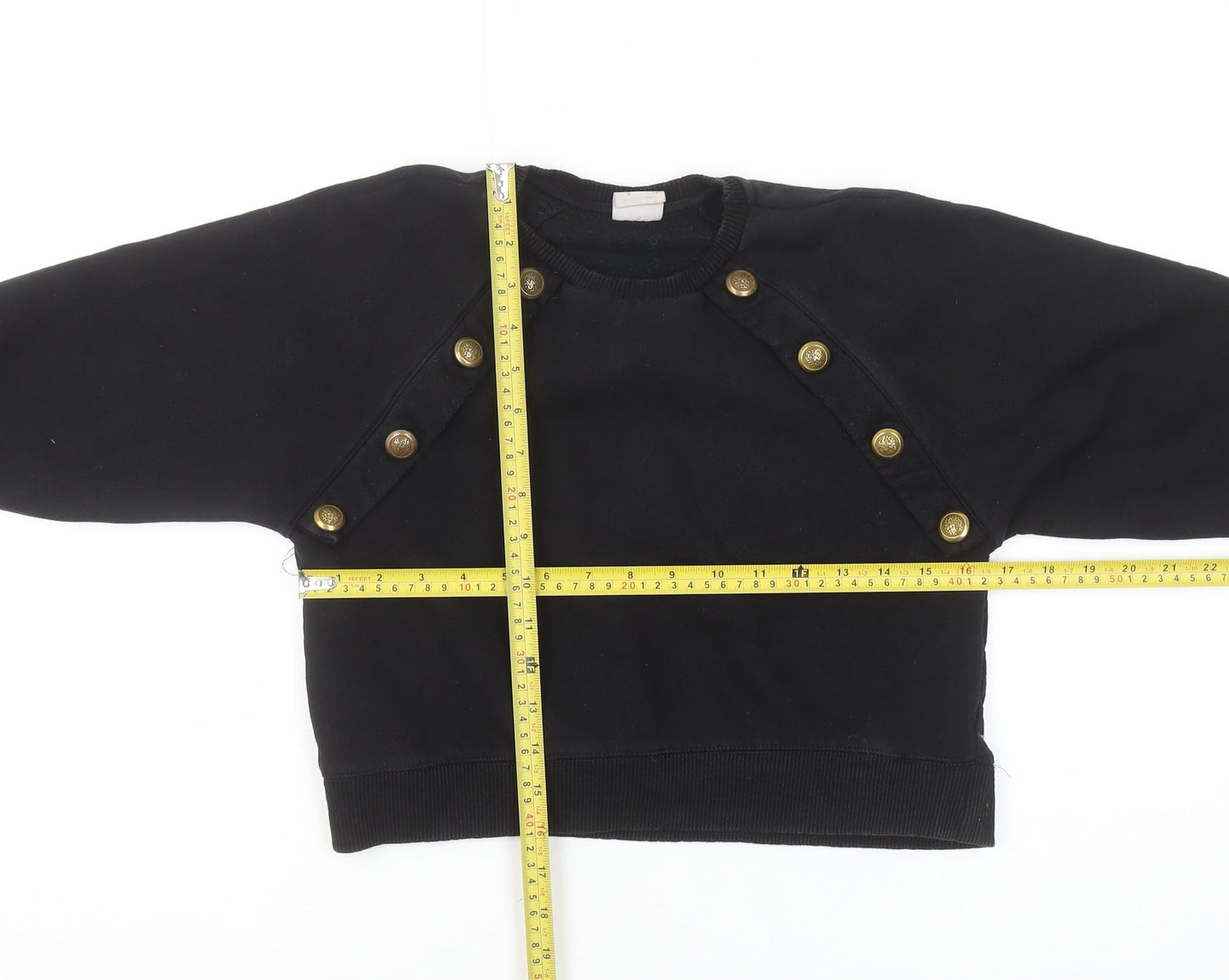 Zara Girls Black Button Detail Fleece Sweatshirt 9 Years Regular Fit