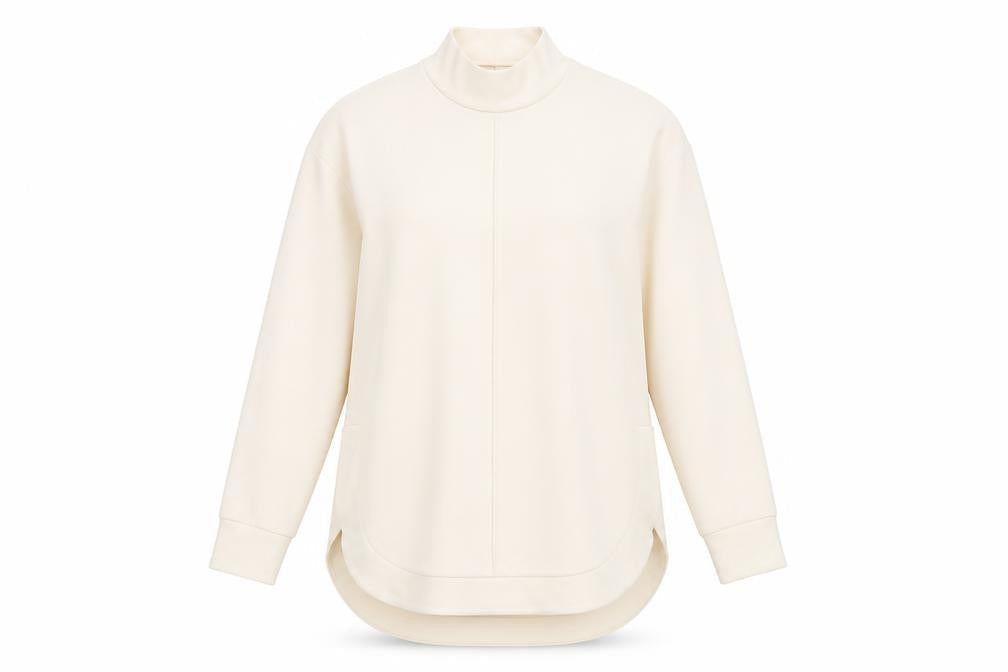 Tu Women Beige High Neck Pullover Sweatshirt Small Viscose Blend
