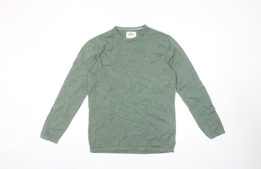 Springfield Men's Green Cotton Crew Neck Pullover Jumper Size S