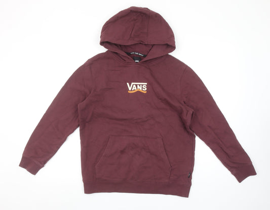 Vans Boys Burgundy Hoodie Large Pullover Cotton Graphic Logo Sweatshirt