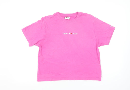 Tommy Jeans Women's Pink Cotton Short Sleeve T-Shirt Size M