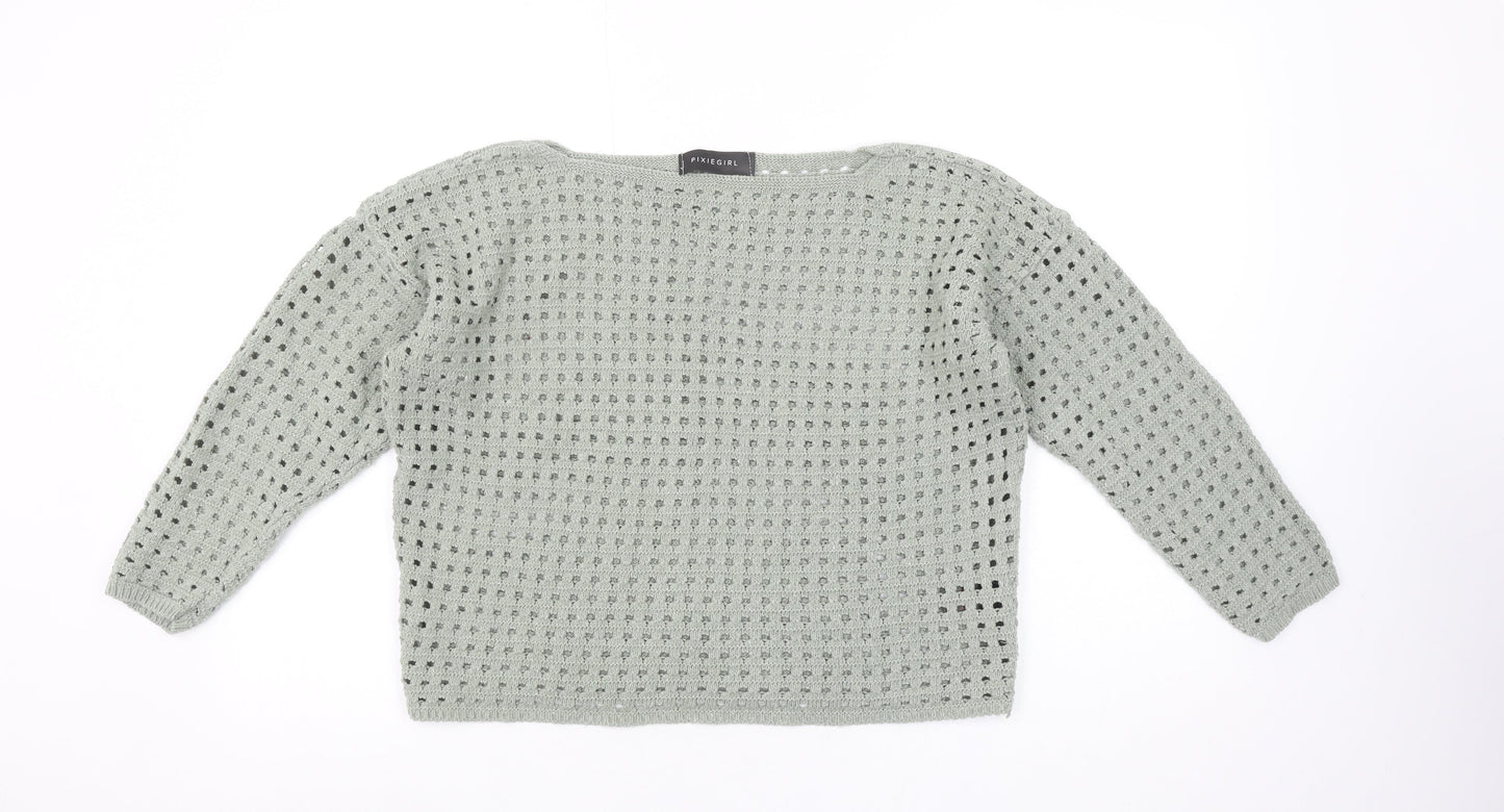 Pixiegirl Women’s Grey Open-Knit Pullover Jumper Size 10-12