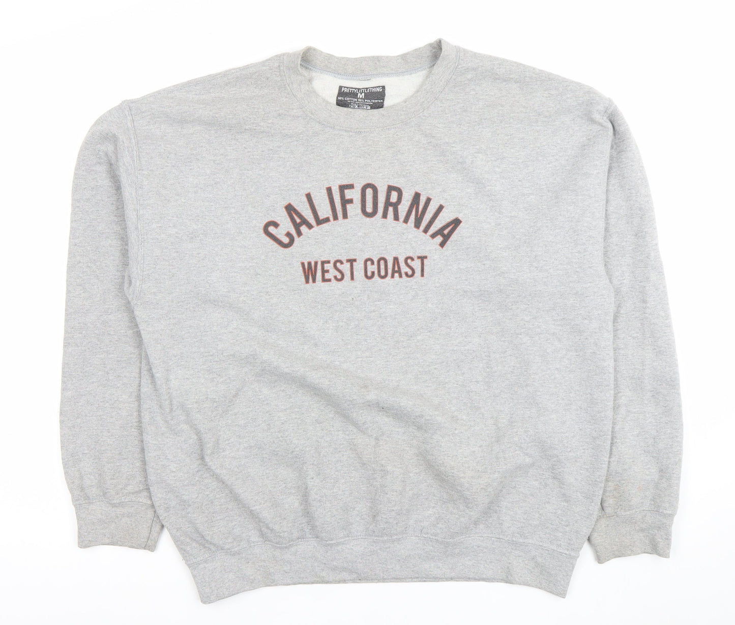 PrettyLittleThing Men's Grey California West Coast Sweatshirt Medium