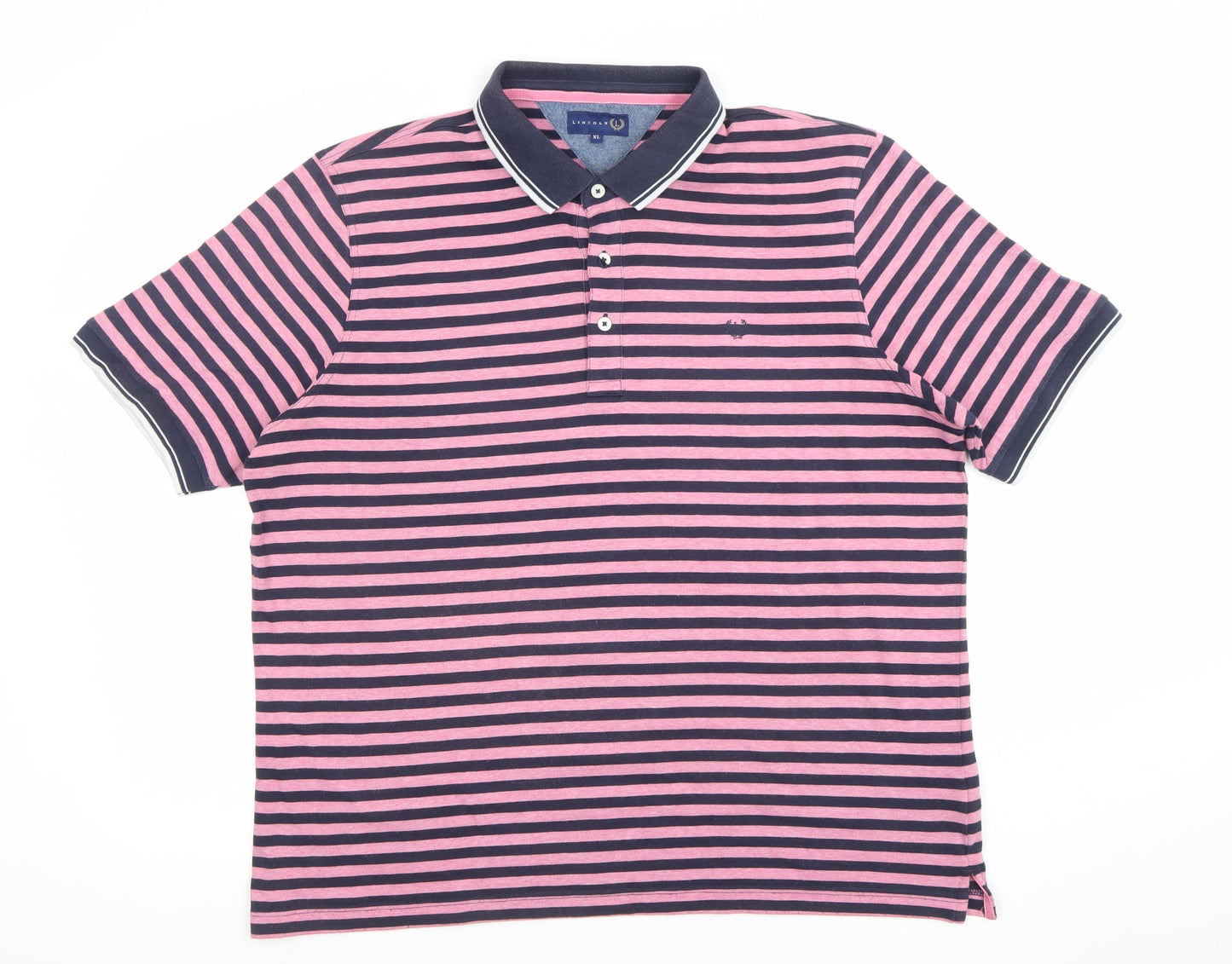 Lincoln Men's Pink Navy Striped Polo Shirt XL Cotton Blend Casual