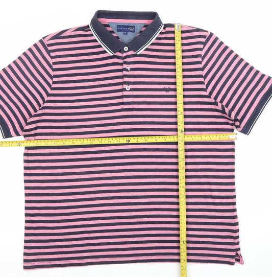 Lincoln Men's Pink Navy Striped Polo Shirt XL Cotton Blend Casual