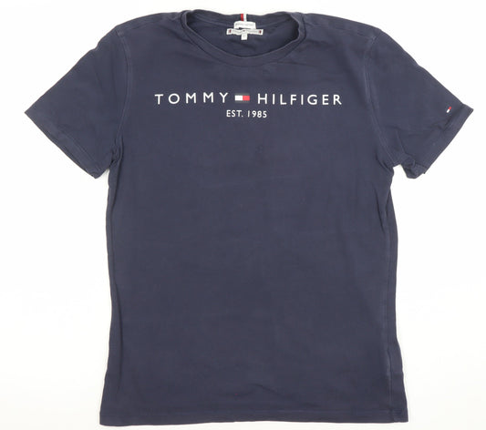 Tommy Hilfiger Boys Navy Blue 164 Regular Fit Cotton Logo T-Shirt