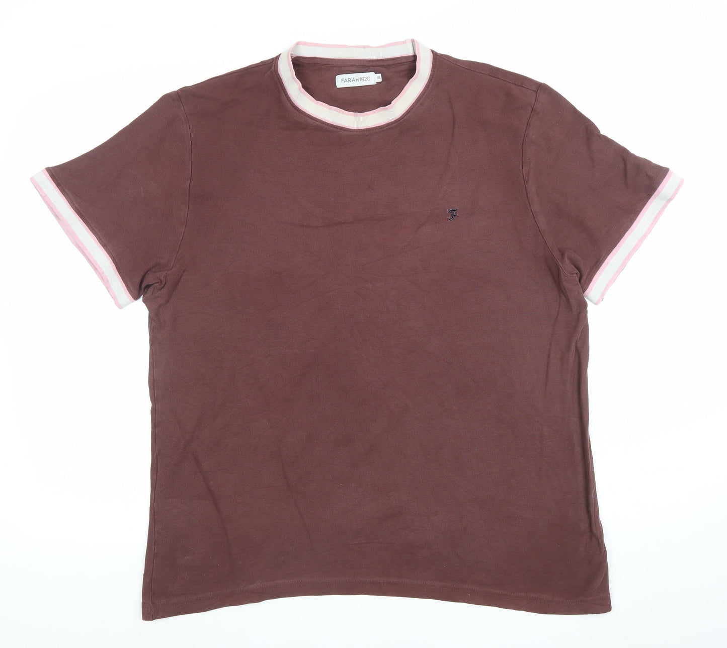 Farah 1920 Men's Brown XL Crew Neck Cotton Short Sleeve T-Shirt