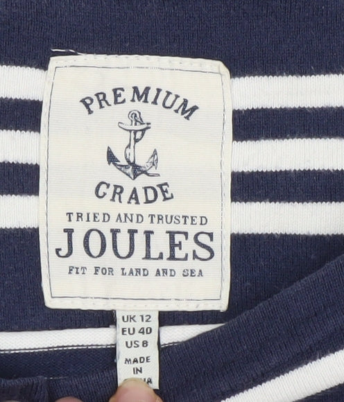 Joules Women’s Blue Striped 3/4 Sleeve Cotton Nautical T-Shirt Size 12