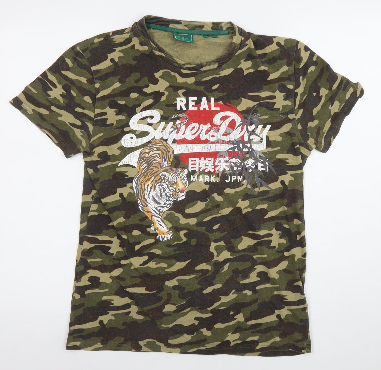 Superdry Men's Green Camouflage Graphic Tiger T-Shirt Size S