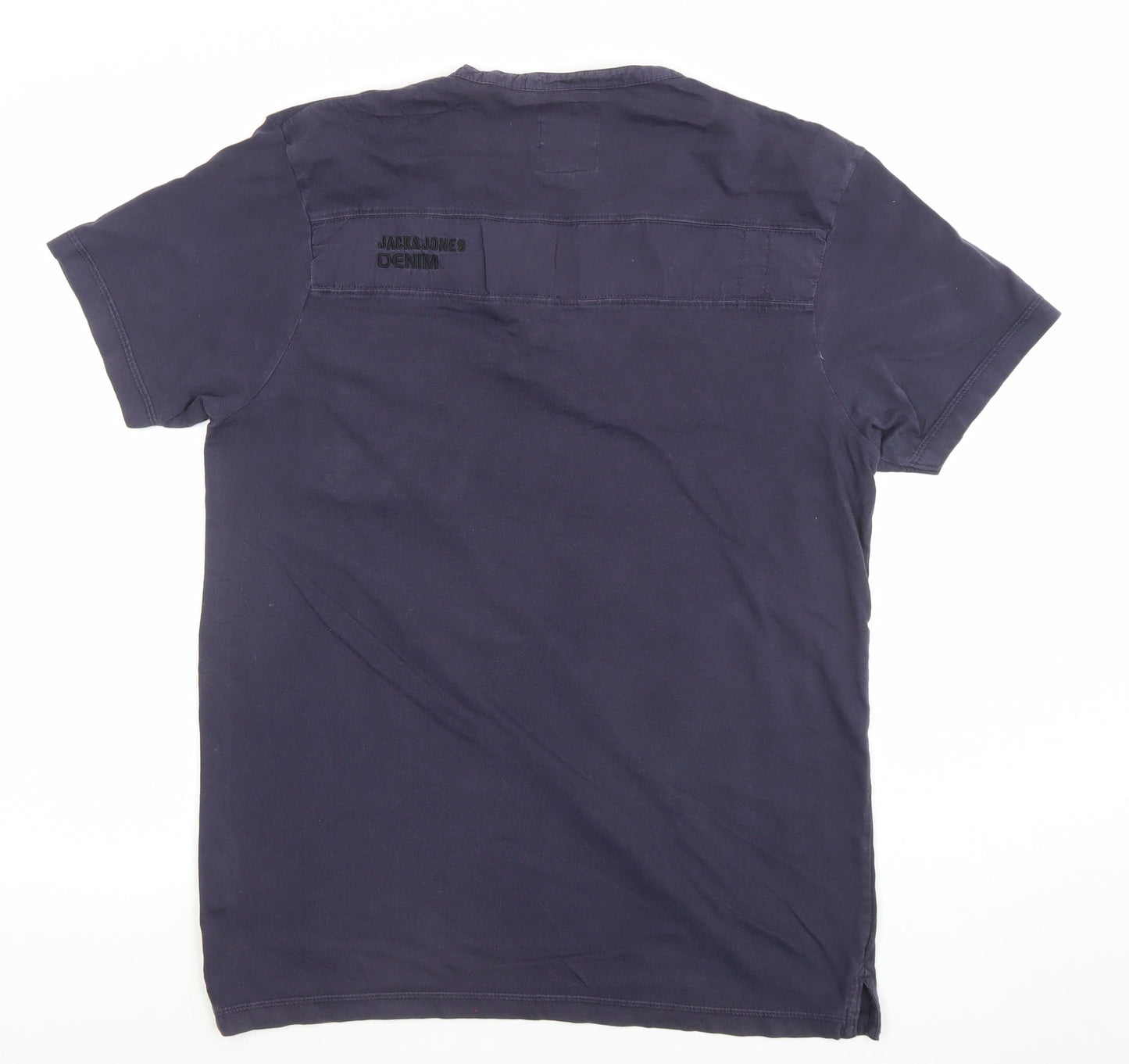 Jack & Jones Men's Blue Henley Short Sleeve Cotton T-Shirt Size L