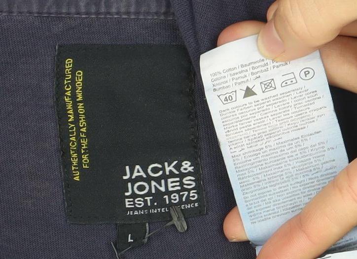 Jack & Jones Men's Blue Henley Short Sleeve Cotton T-Shirt Size L