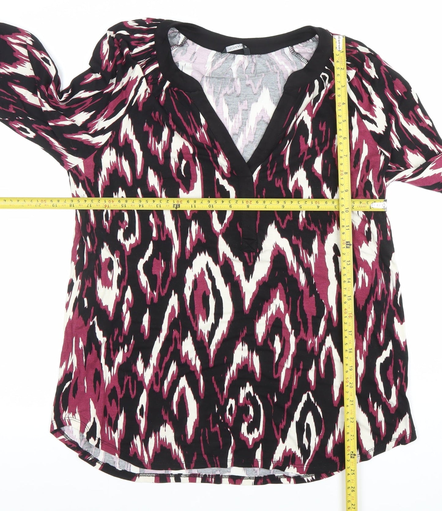 Roman Women Black Pink Ikat Print Long Sleeve Viscose Blouse Size 10