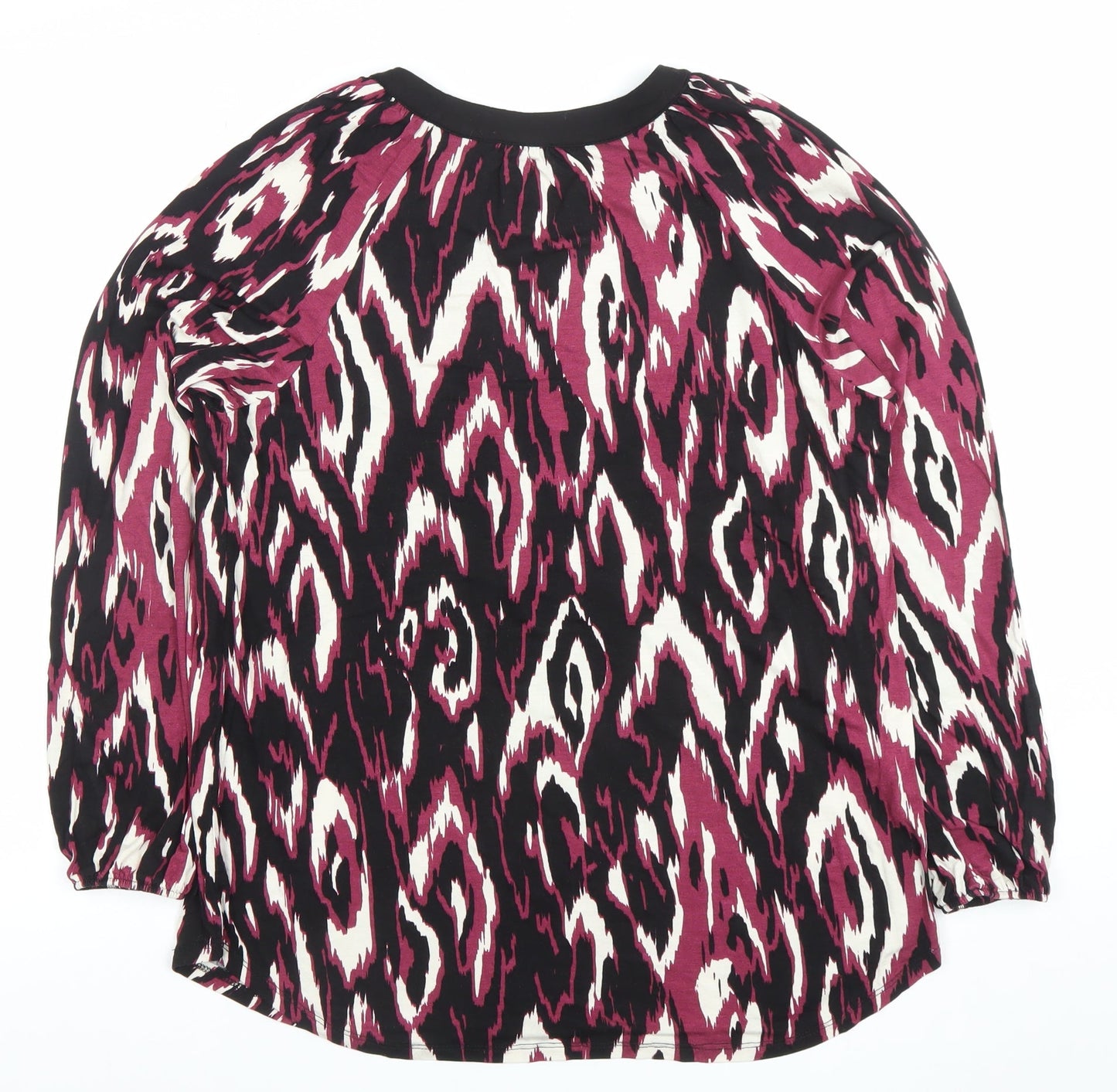 Roman Women Black Pink Ikat Print Long Sleeve Viscose Blouse Size 10