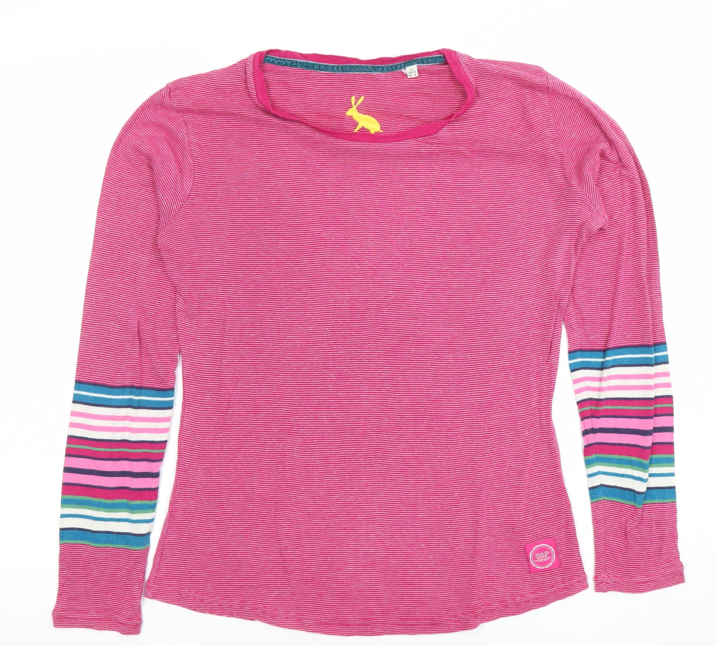 Joules Women’s Pink Striped Long Sleeve T-Shirt Size 12 Cotton