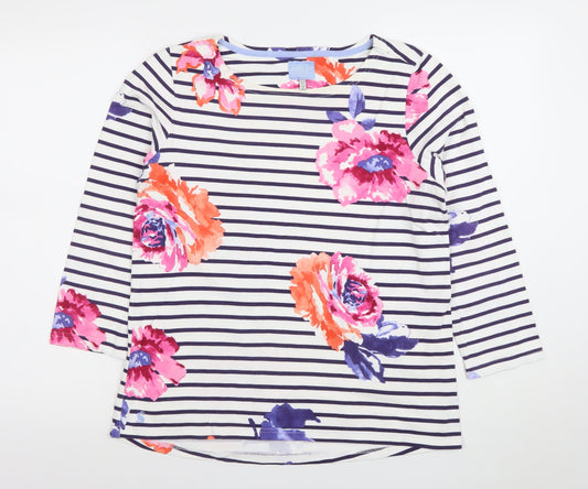 Joules Women's Navy Floral Striped Tunic Top Size 10 Cotton 3/4 Sleeve