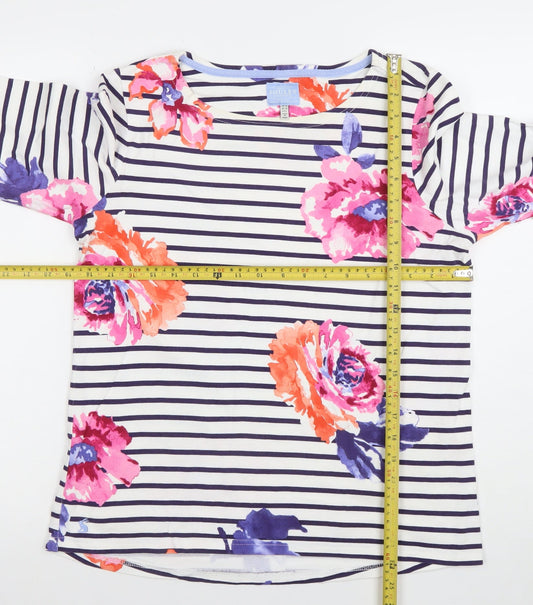 Joules Women's Navy Floral Striped Tunic Top Size 10 Cotton 3/4 Sleeve