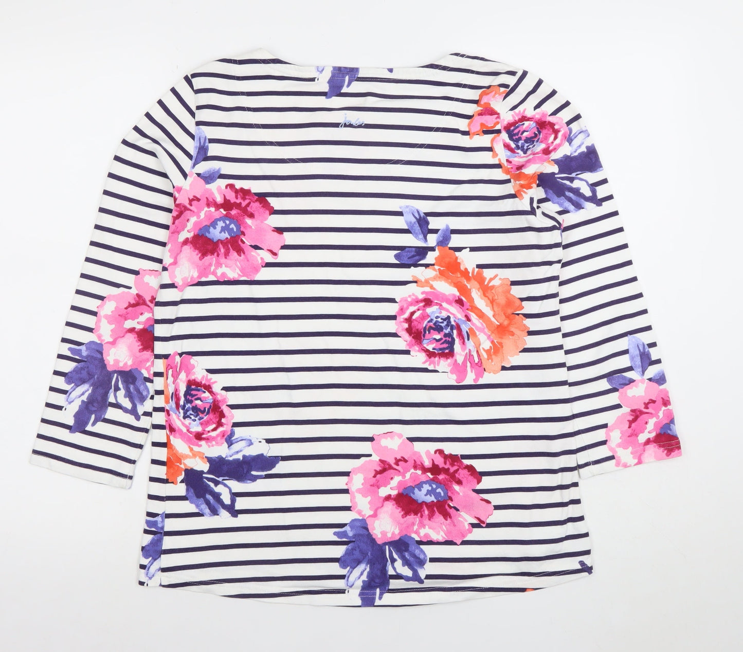 Joules Women's Navy Floral Striped Tunic Top Size 10 Cotton 3/4 Sleeve