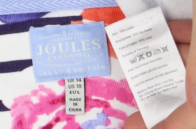 Joules Women's Navy Floral Striped Tunic Top Size 10 Cotton 3/4 Sleeve