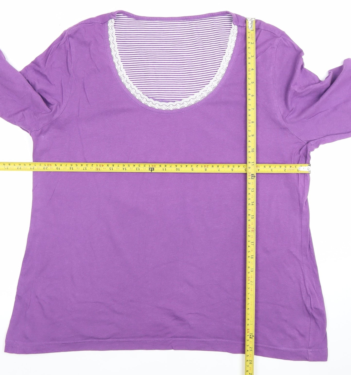 Marks and Spencer Womens Purple 3/4 Sleeve Scoop Neck Cotton T-Shirt Size 18