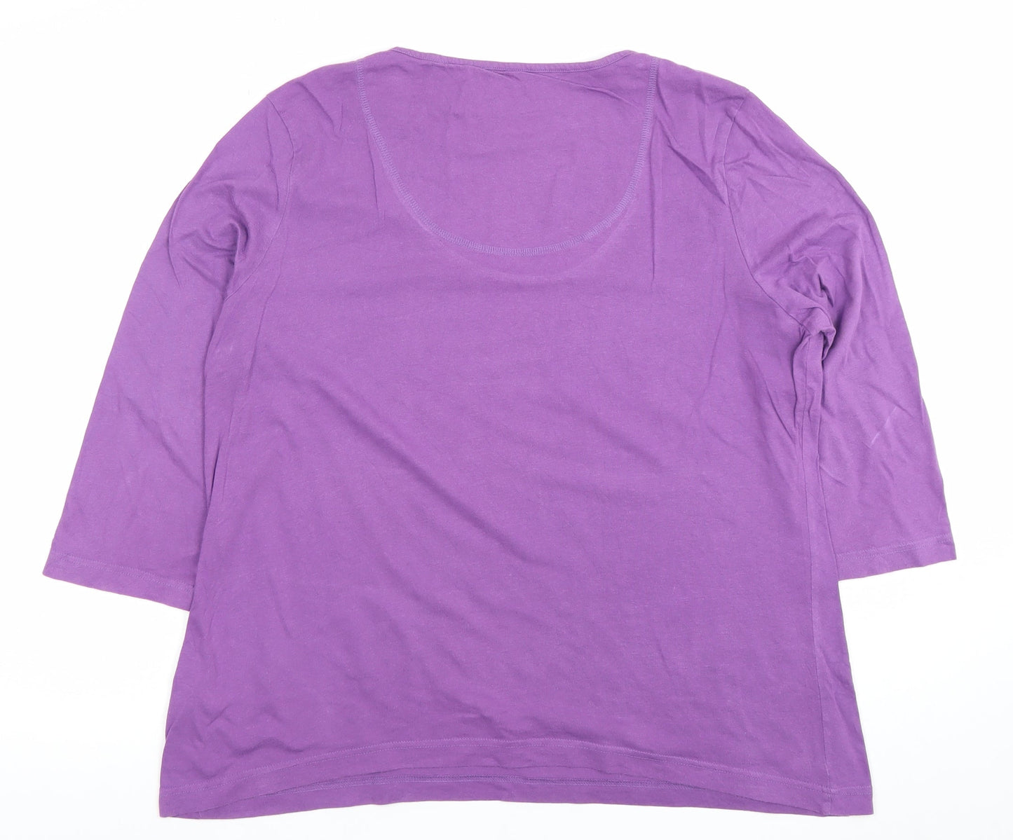 Marks and Spencer Womens Purple 3/4 Sleeve Scoop Neck Cotton T-Shirt Size 18