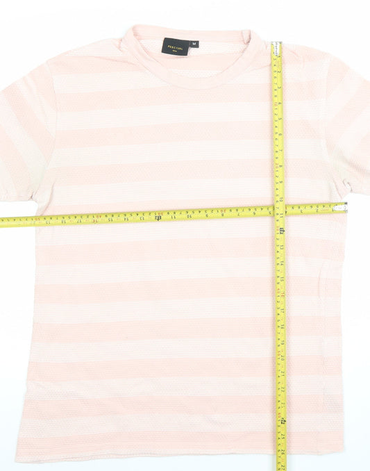 Percival Men's Pink and White Striped Crew Neck Cotton T-Shirt Size M
