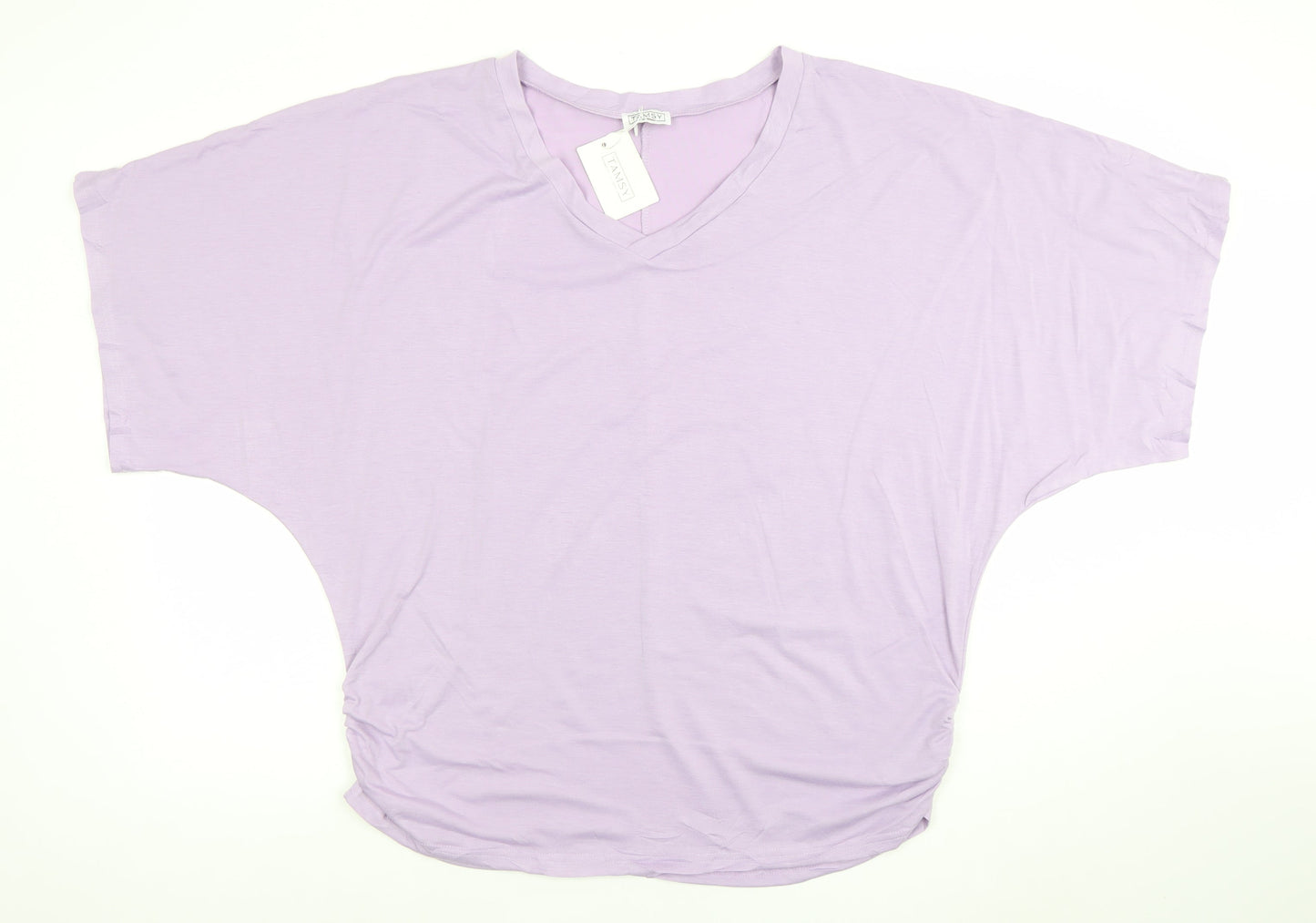 Tamsy Women’s Purple Relaxed Fit V-Neck Dolman Sleeve T-Shirt L