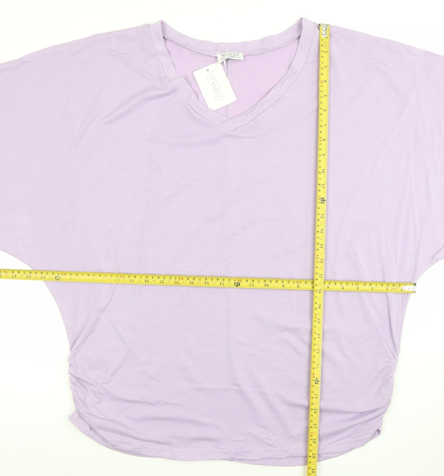 Tamsy Women’s Purple Relaxed Fit V-Neck Dolman Sleeve T-Shirt L