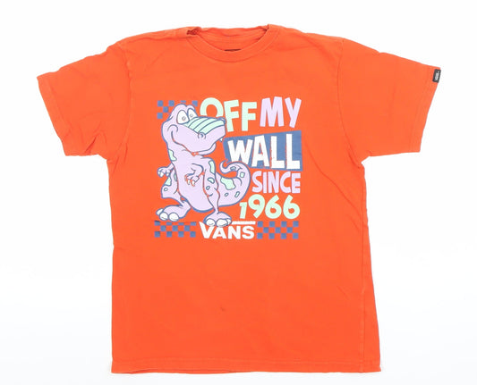 Vans Boys Orange Classic Fit Graphic Print Short Sleeve Cotton T-Shirt Size 7XL