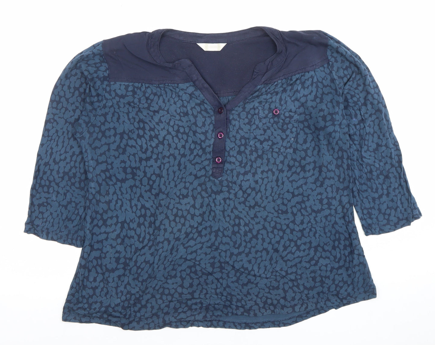 BHS Womens Blue Animal Print 3/4 Sleeve Henley Tunic Blouse Size 14