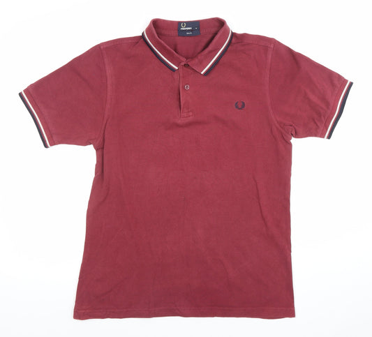 Fred Perry Men's Red Slim Fit Cotton Polo Shirt Size M