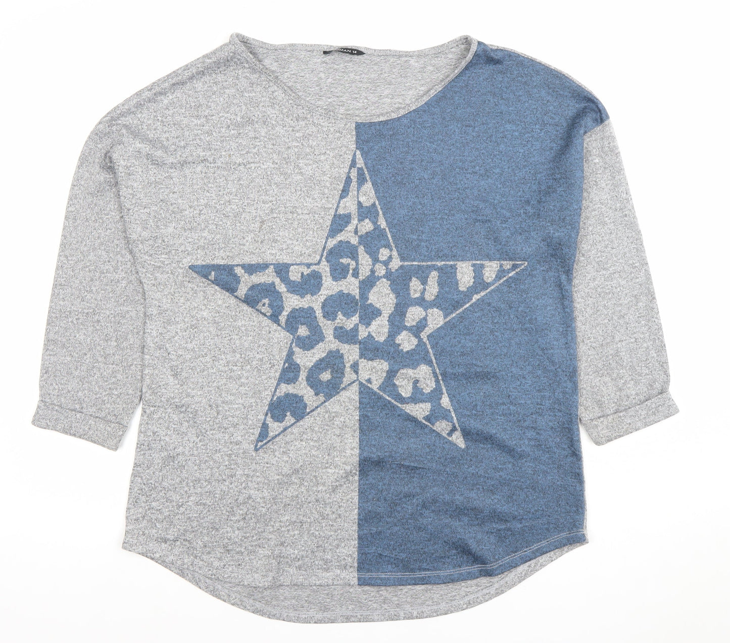 Roman Women’s Grey Colourblock Star Top Size 14 3/4 Sleeve