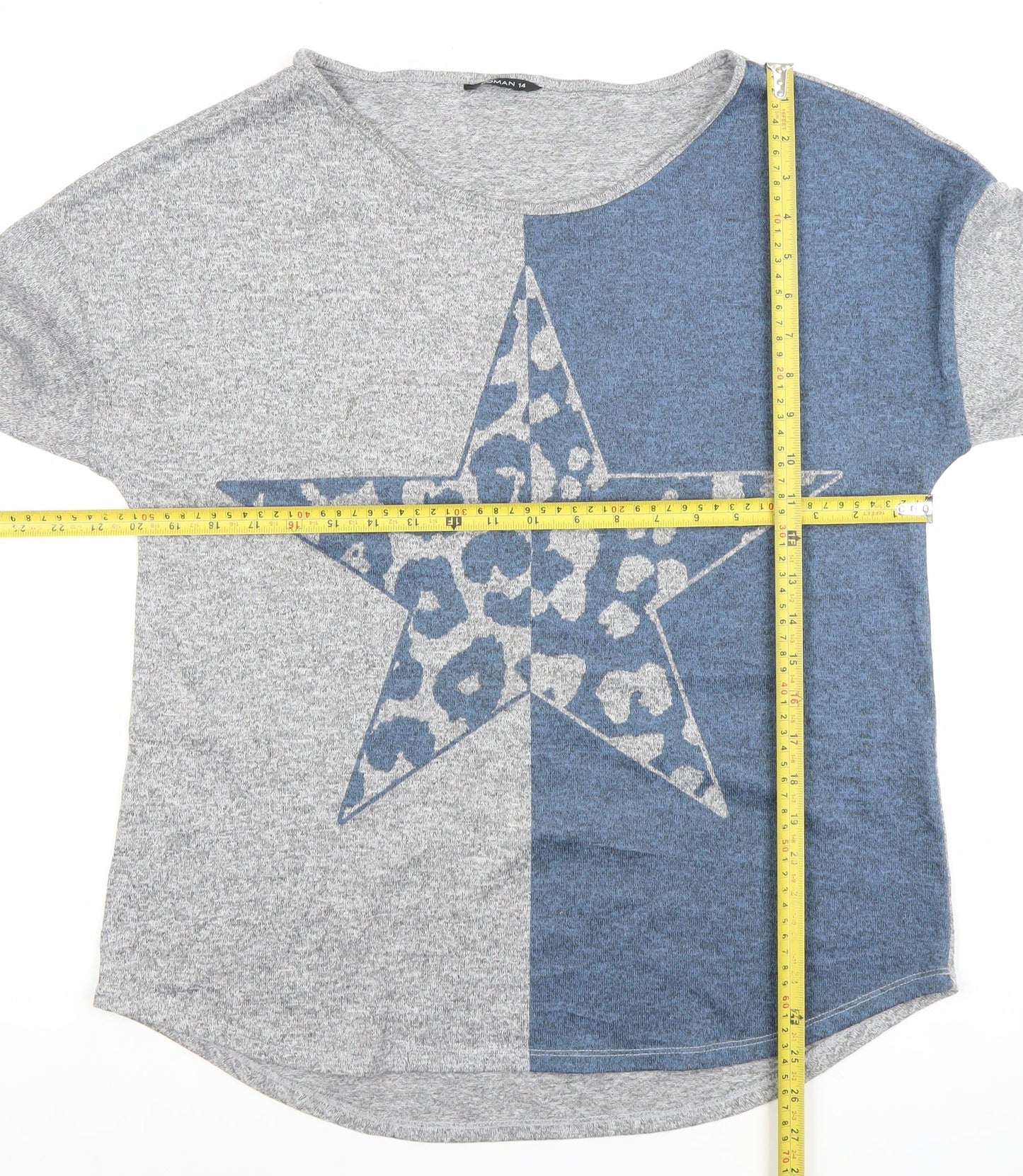 Roman Women’s Grey Colourblock Star Top Size 14 3/4 Sleeve