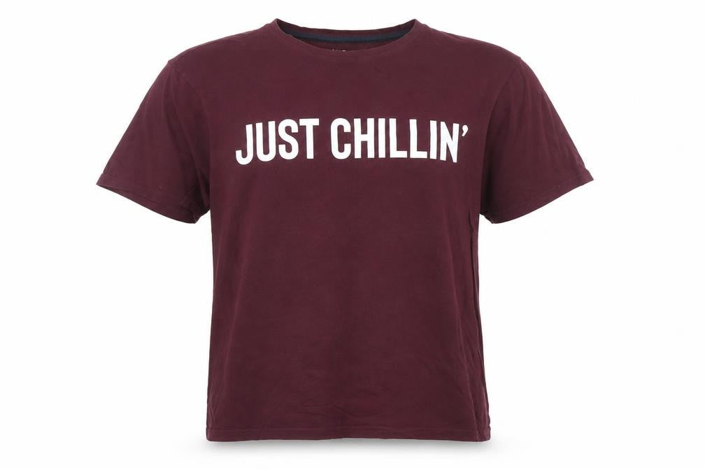 Marks and Spencer Men's Burgundy Graphic 'Just Chillin’' Cotton T-Shirt Size L