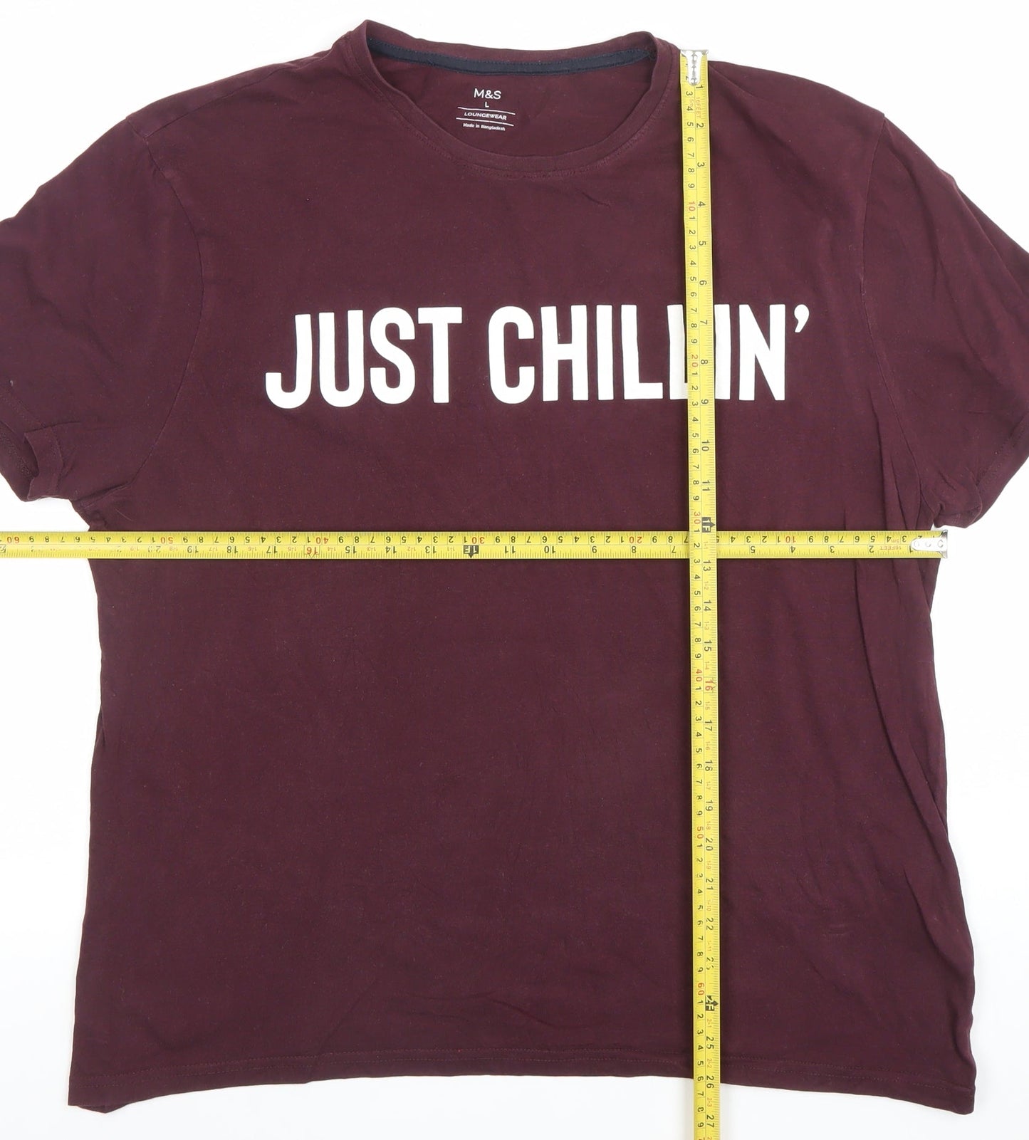 Marks and Spencer Men's Burgundy Graphic 'Just Chillin’' Cotton T-Shirt Size L