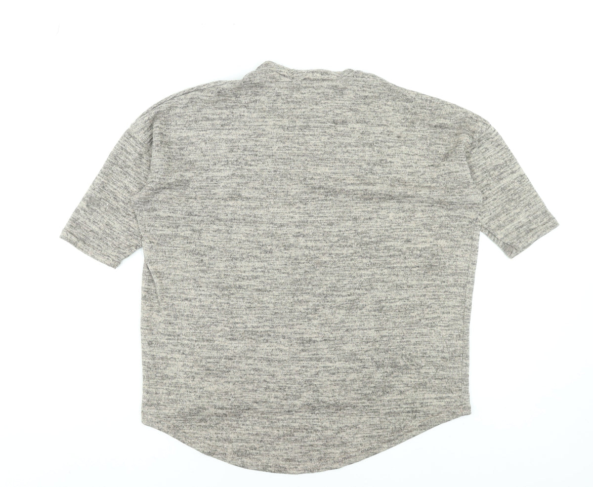 New Look Women's Grey V-Neck Short Sleeve Basic Jersey T-Shirt Size S