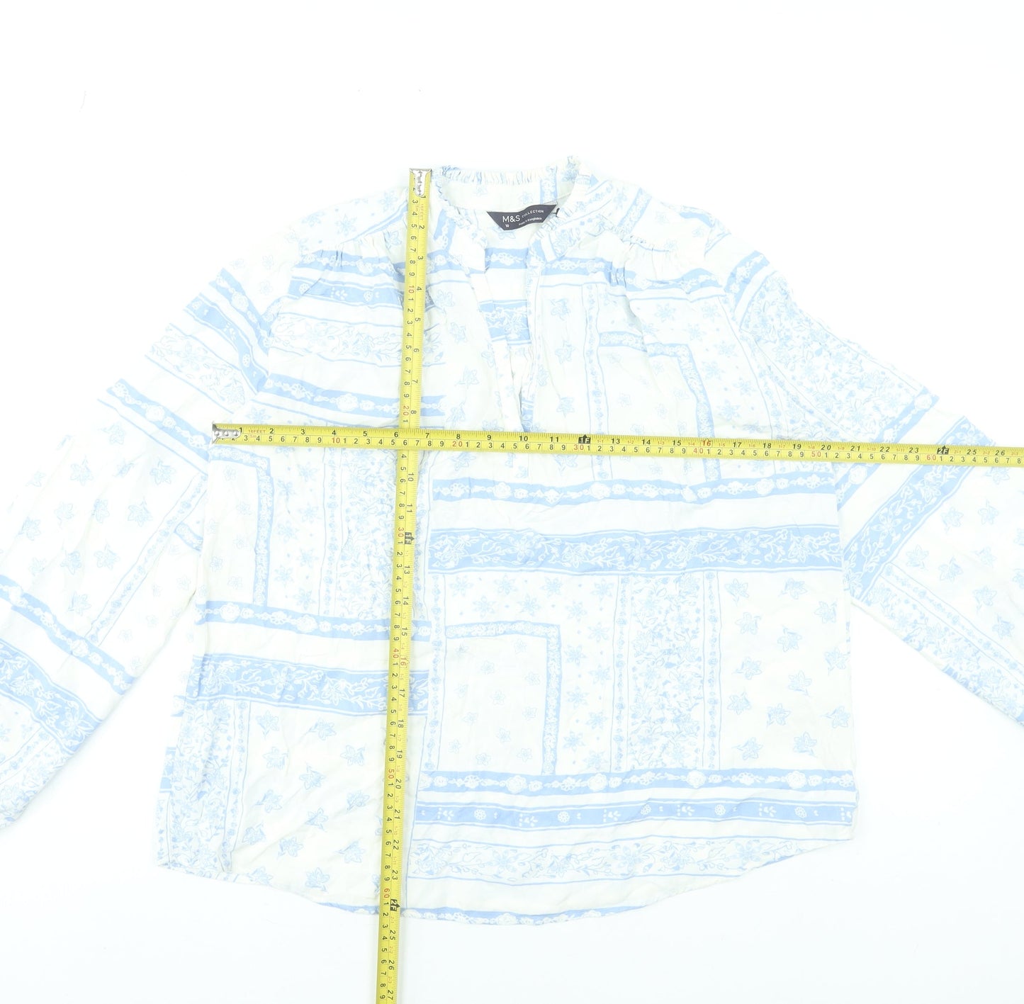 Marks and Spencer Women’s White Blue Viscose Long Sleeve Tunic Blouse Size 10