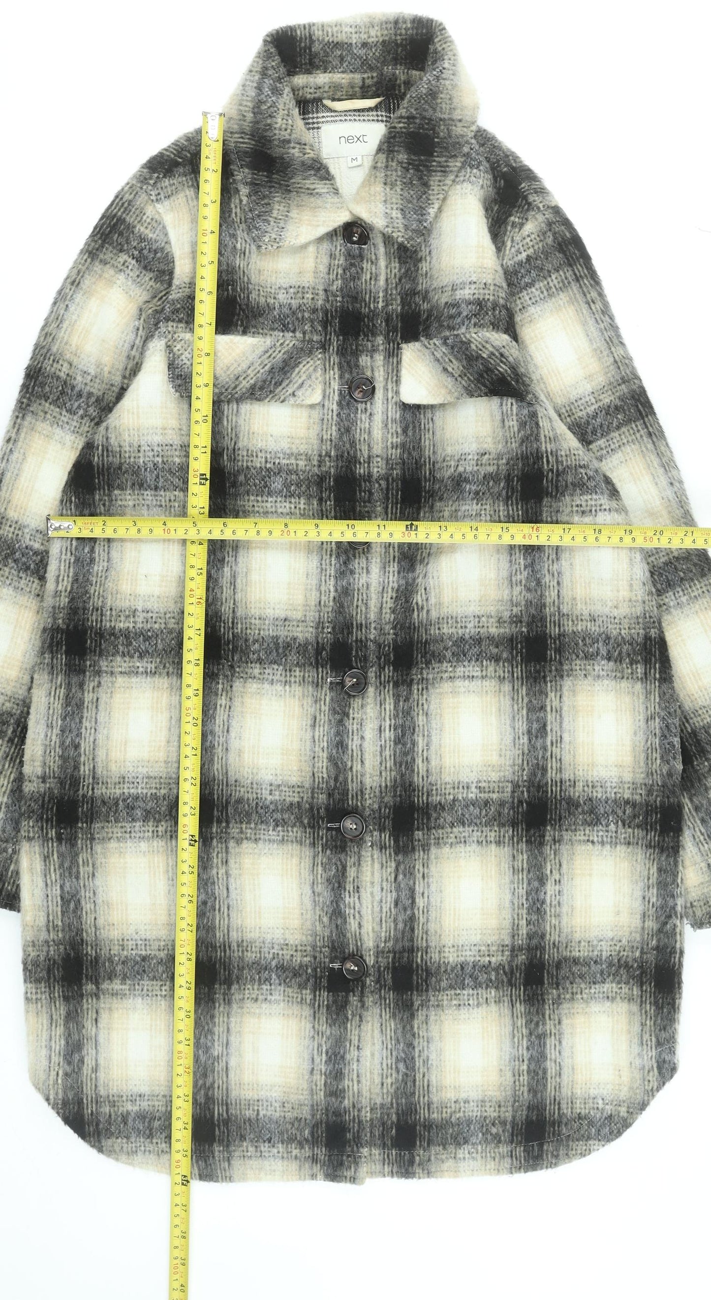 Next Men’s Beige Check Mid-Length Overcoat Wool Blend M